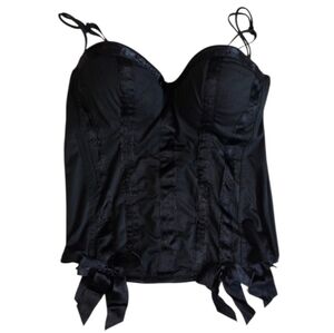 Hot Topic Goth Morbid Threads Bow Corset Bustier Lingerie Top Black Satin 34D
